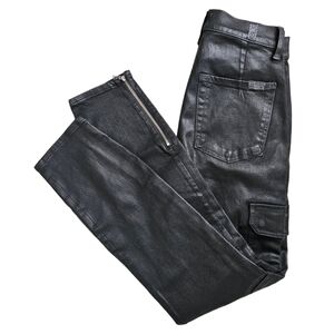7 For All Mankind shiny black jeans. Skinny zippers cargo. Size 27